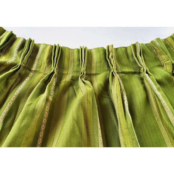Vintage 70s curtains, avocado green vertical stripes, pair pleated panels - Picture 7 of 10